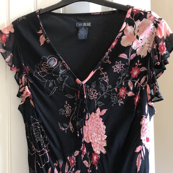 Eva Blue Vintage Floral Beaded Midi Dress - Picture 3 of 16